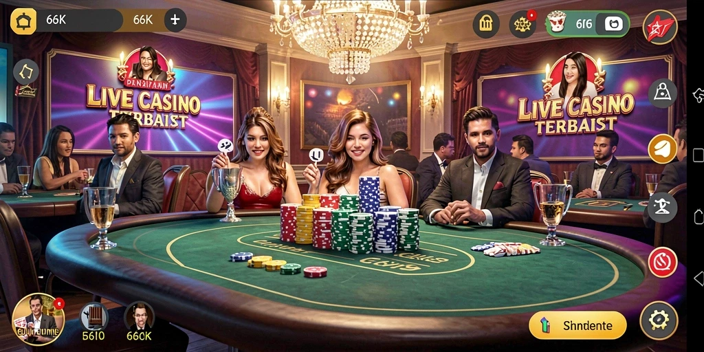 Tampilan gameplay Live Casino yang menegangkan dan menarik dari 66K.