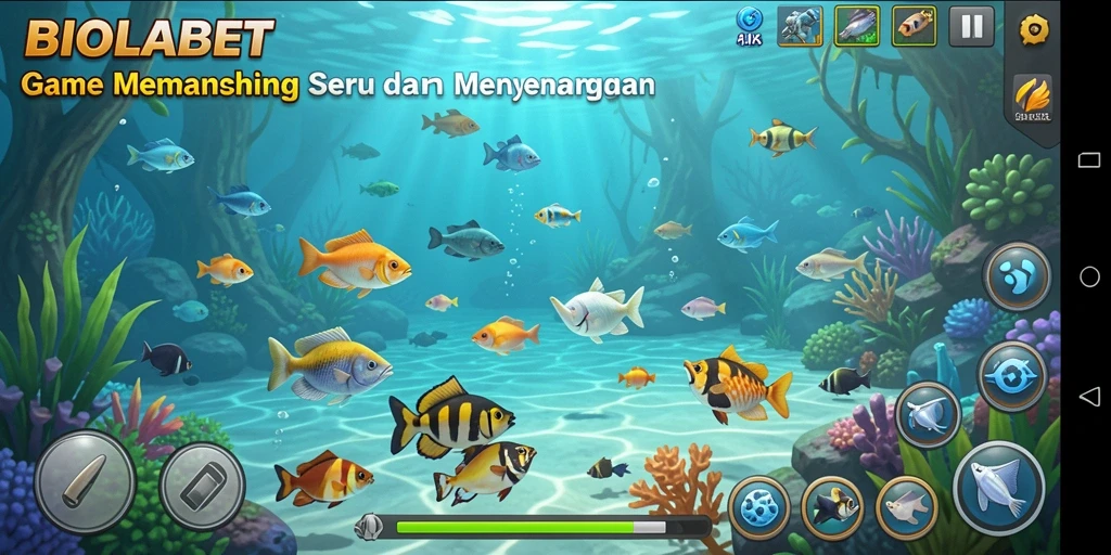 Screenshot utama BIOLABET menampilkan aksi seru permainan memancing.