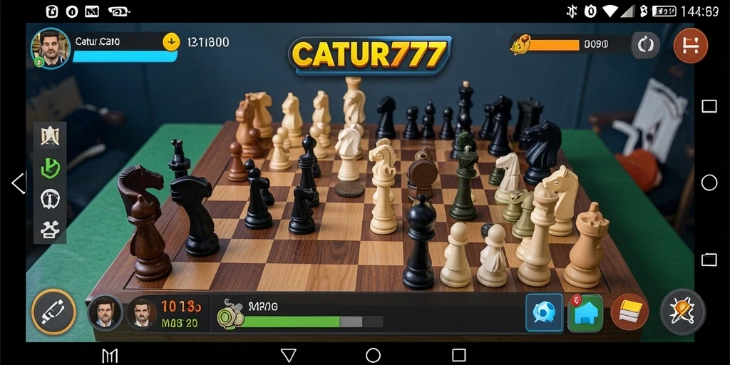 Tampilan permainan catur yang menegangkan dan strategis.