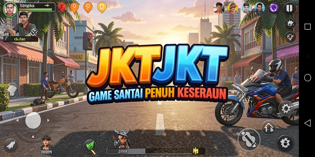 Tangkapan layar utama JKTJKT menampilkan gameplay yang seru dan penuh warna.