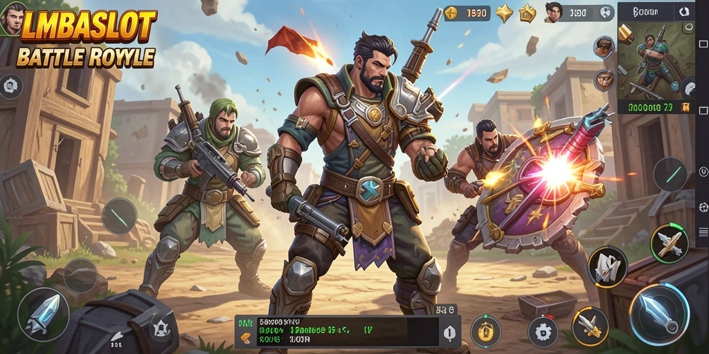 Gambar gameplay LMBASLOT menampilkan aksi seru dalam mode Battle Royale.