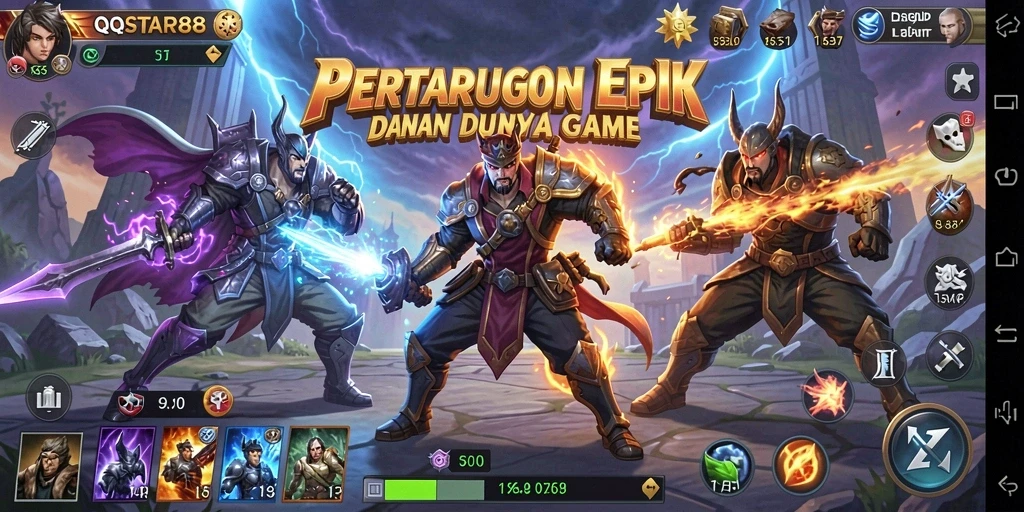 Tampilan gameplay seru dengan pertarungan intens dan karakter unik.