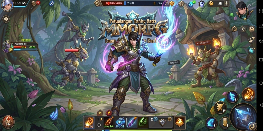 Screenshot RP886 menampilkan pertarungan epik di dunia MMORPG.