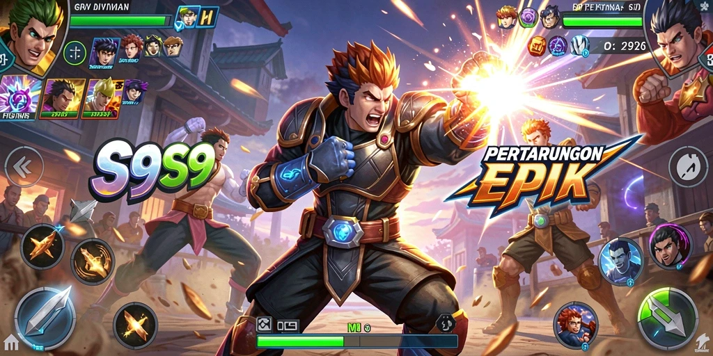Screenshot gameplay S9S9 menampilkan pertarungan seru antar karakter.