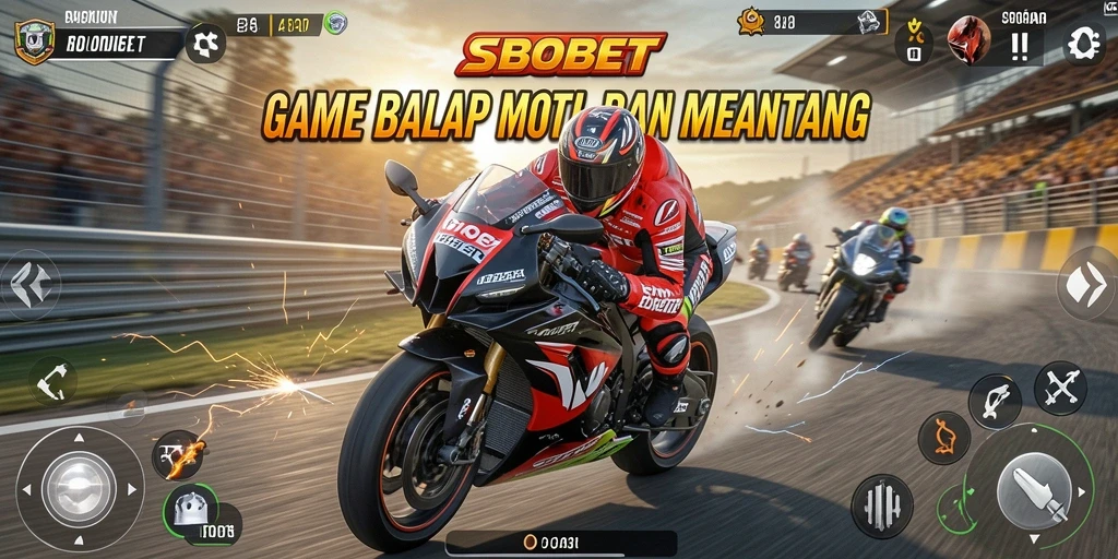Tampilan gameplay SBOBET dengan action balap motor yang mendebarkan.